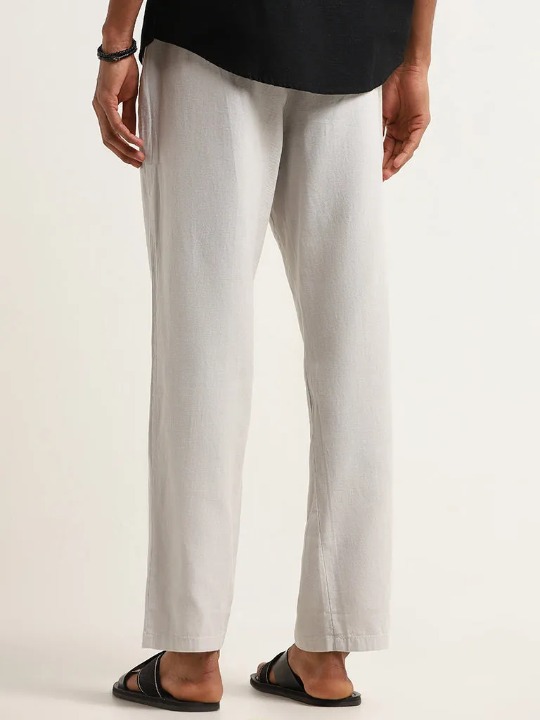 ETA Grey Relaxed Fit Mid Rise Cotton-Blend Chinos