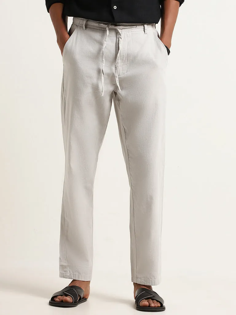 ETA Grey Relaxed Fit Mid Rise Cotton-Blend Chinos