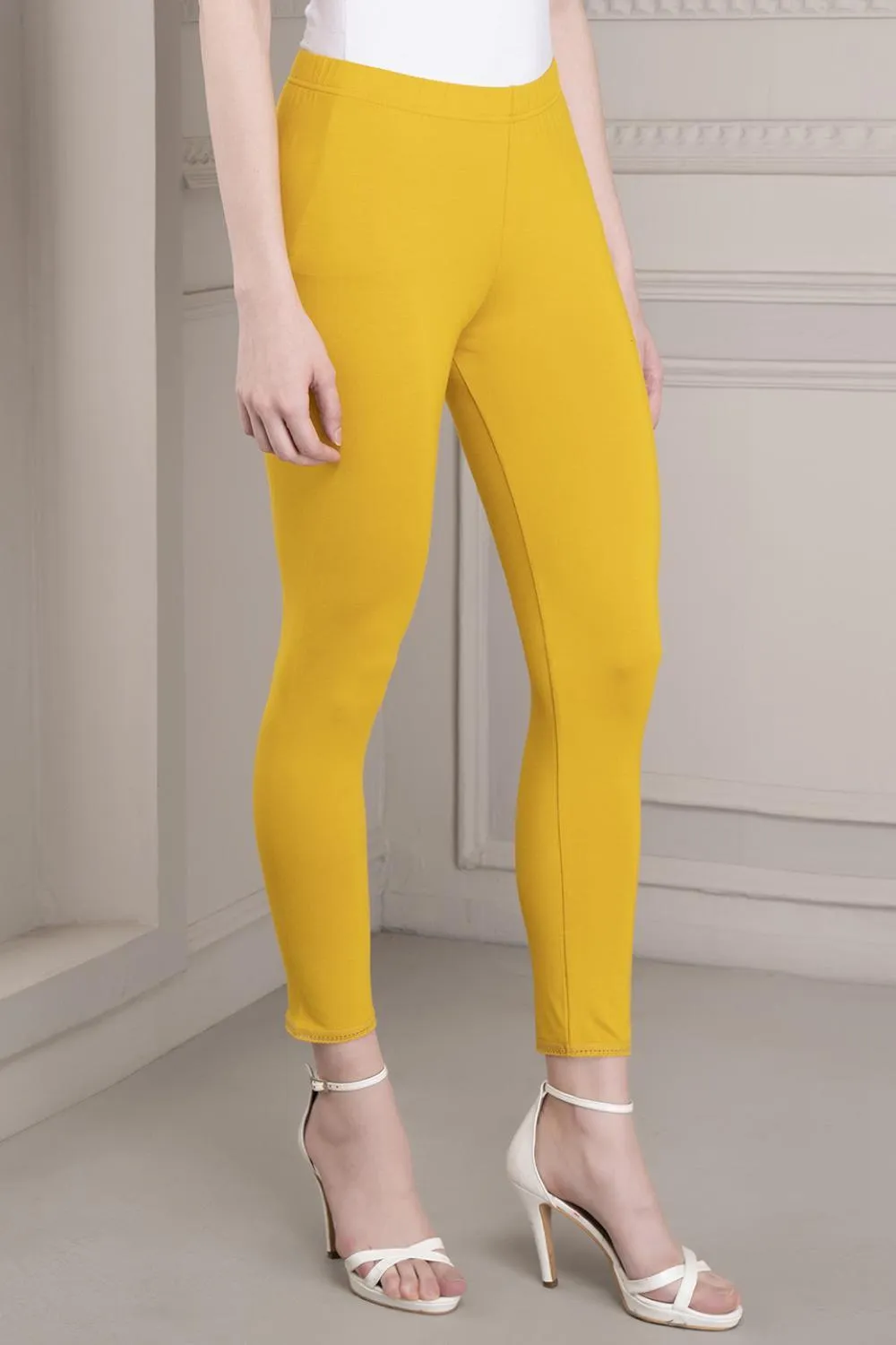 Farah Yellow Viscose Lycra Leggings for Women