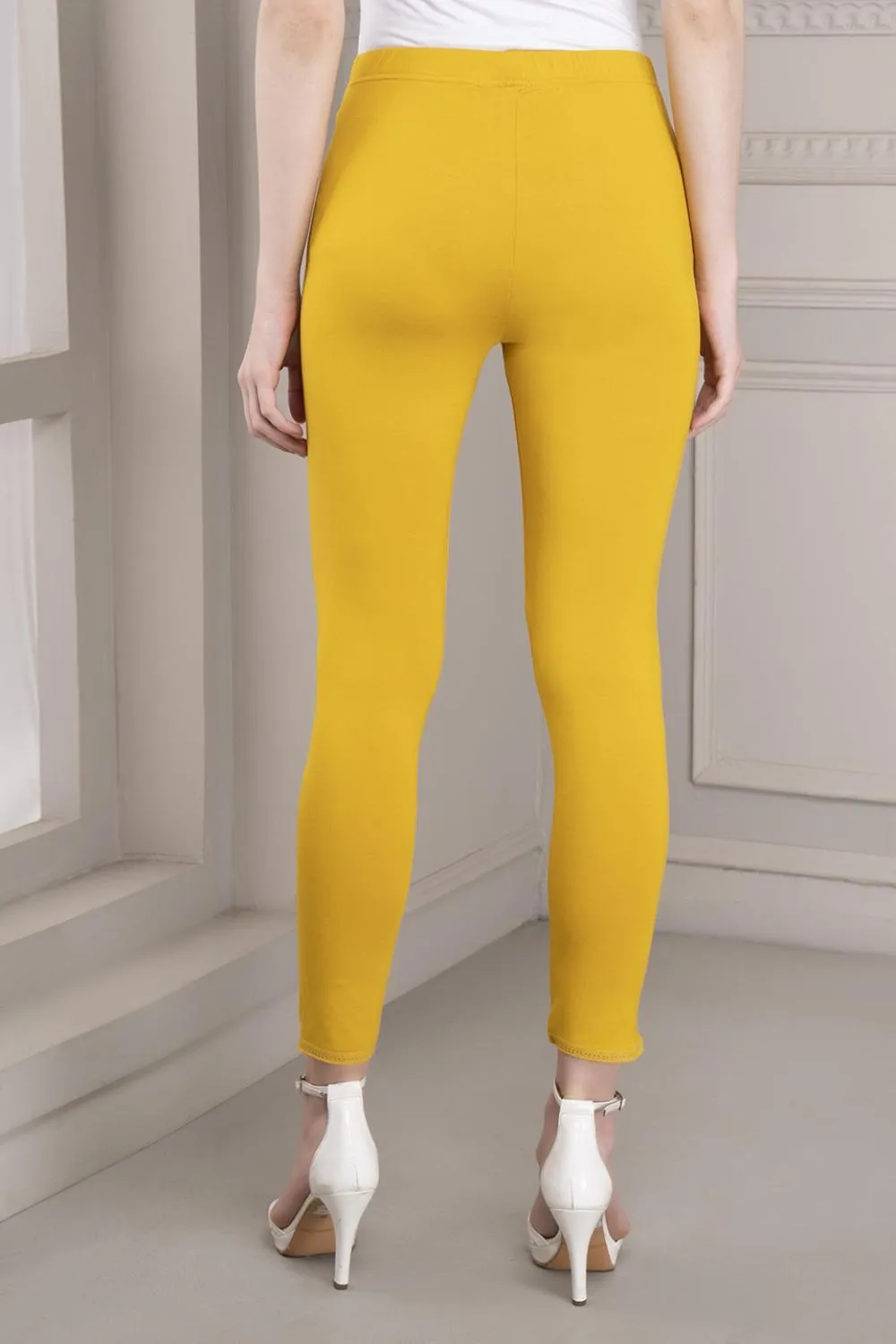 Farah Yellow Viscose Lycra Leggings for Women