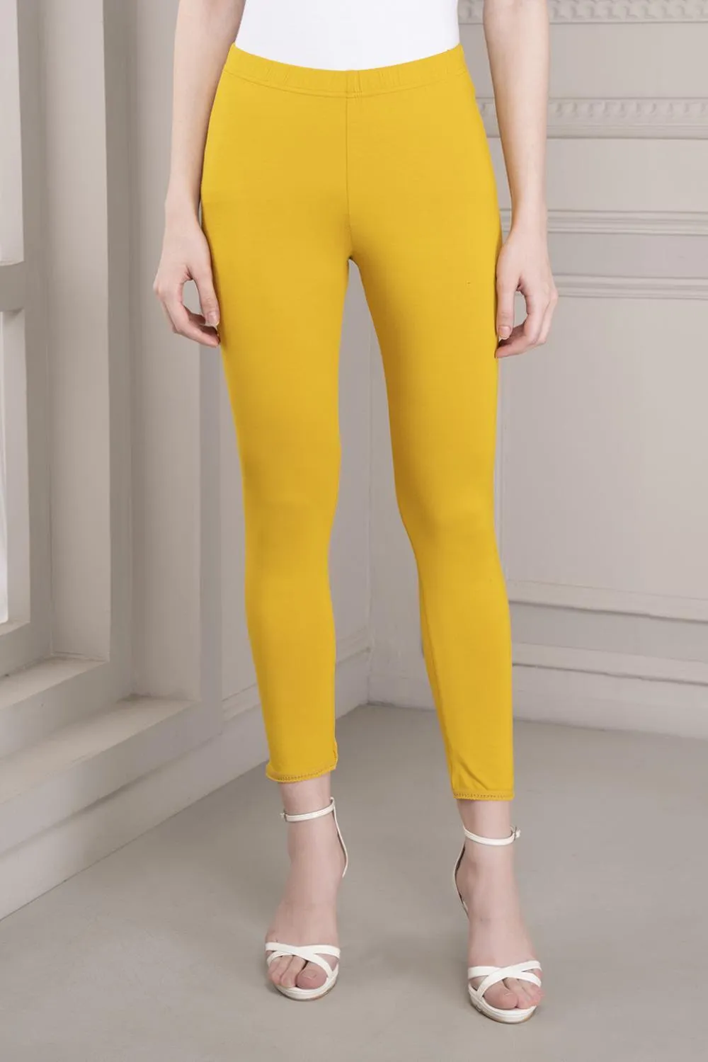 Farah Yellow Viscose Lycra Leggings for Women