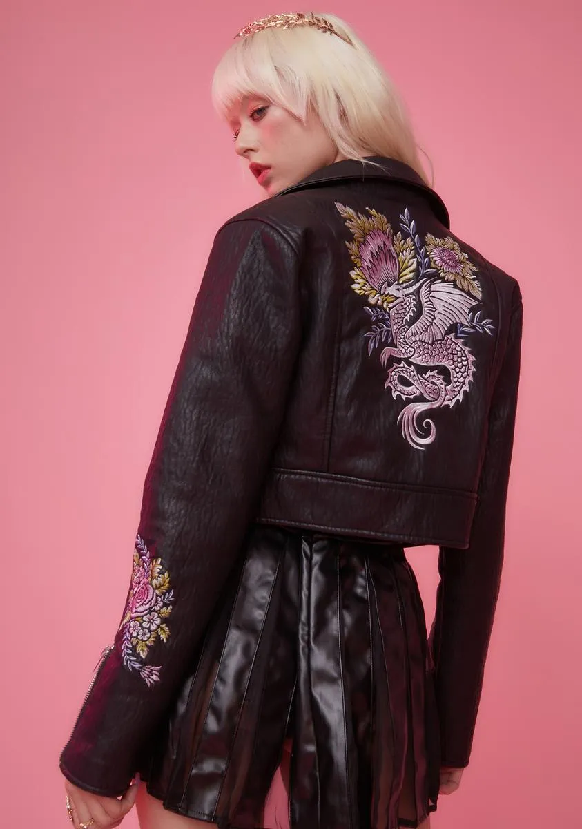 Gaia's Daughter Floral Embroidered Moto Jacket