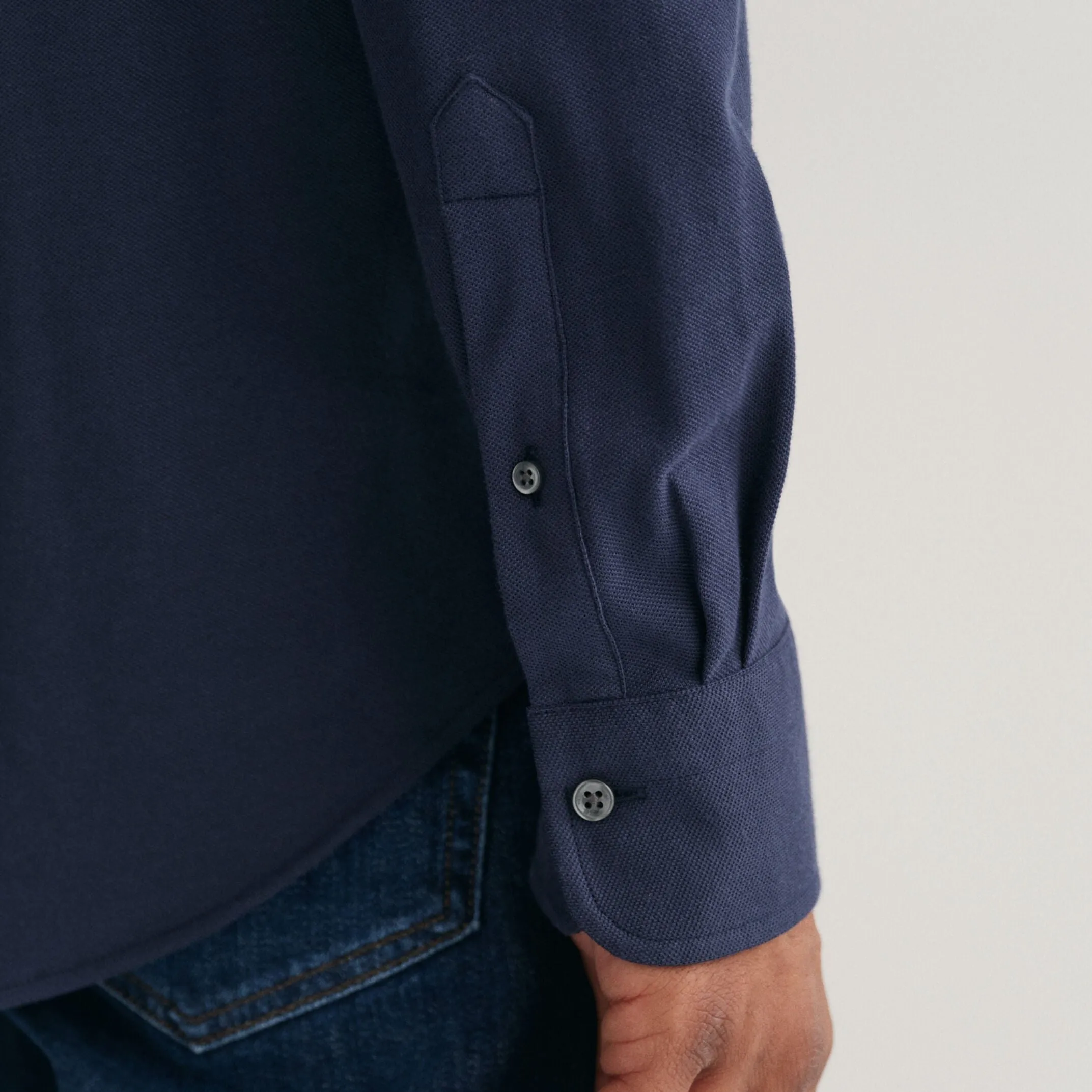 Gant Regular Fit Jersey Piqué Shirt in Evening Blue