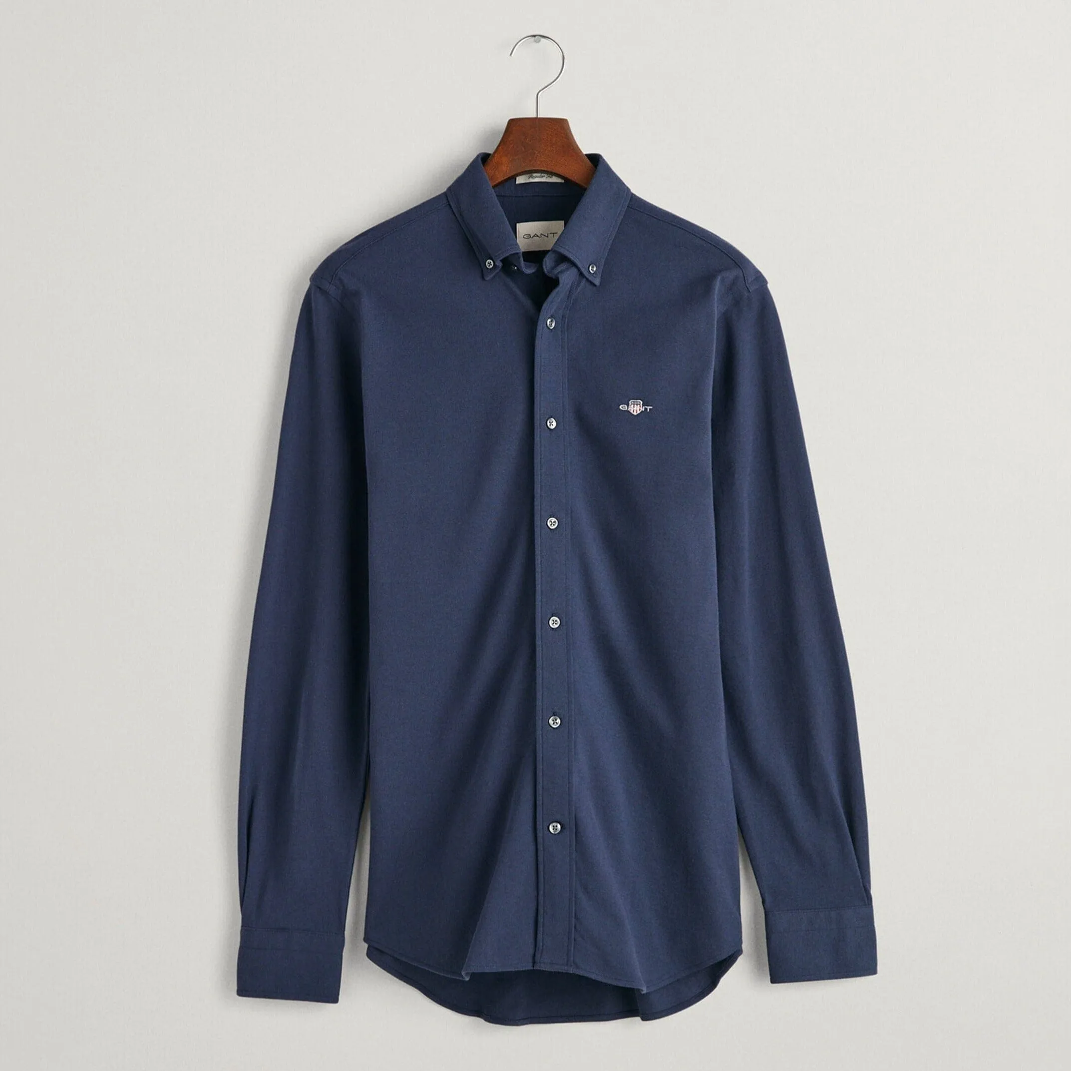 Gant Regular Fit Jersey Piqué Shirt in Evening Blue