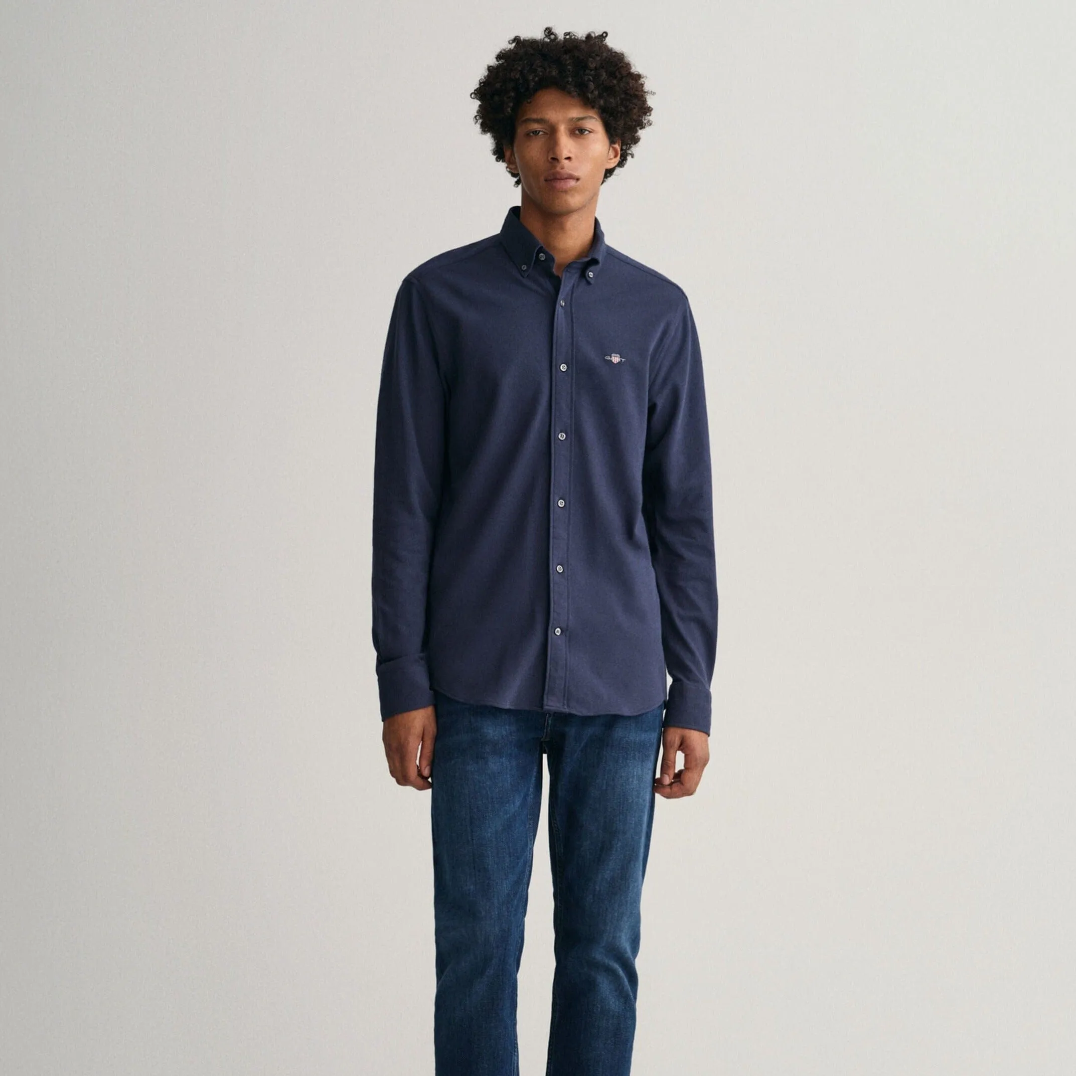 Gant Regular Fit Jersey Piqué Shirt in Evening Blue