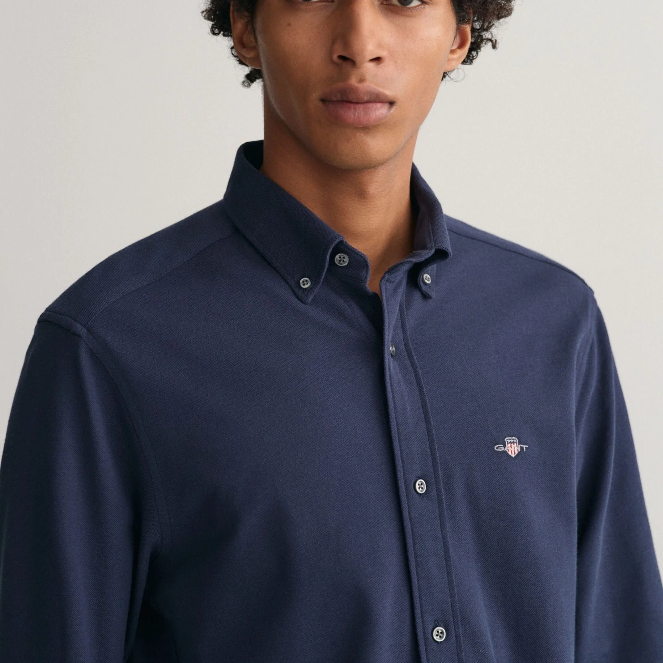 Gant Regular Fit Jersey Piqué Shirt in Evening Blue