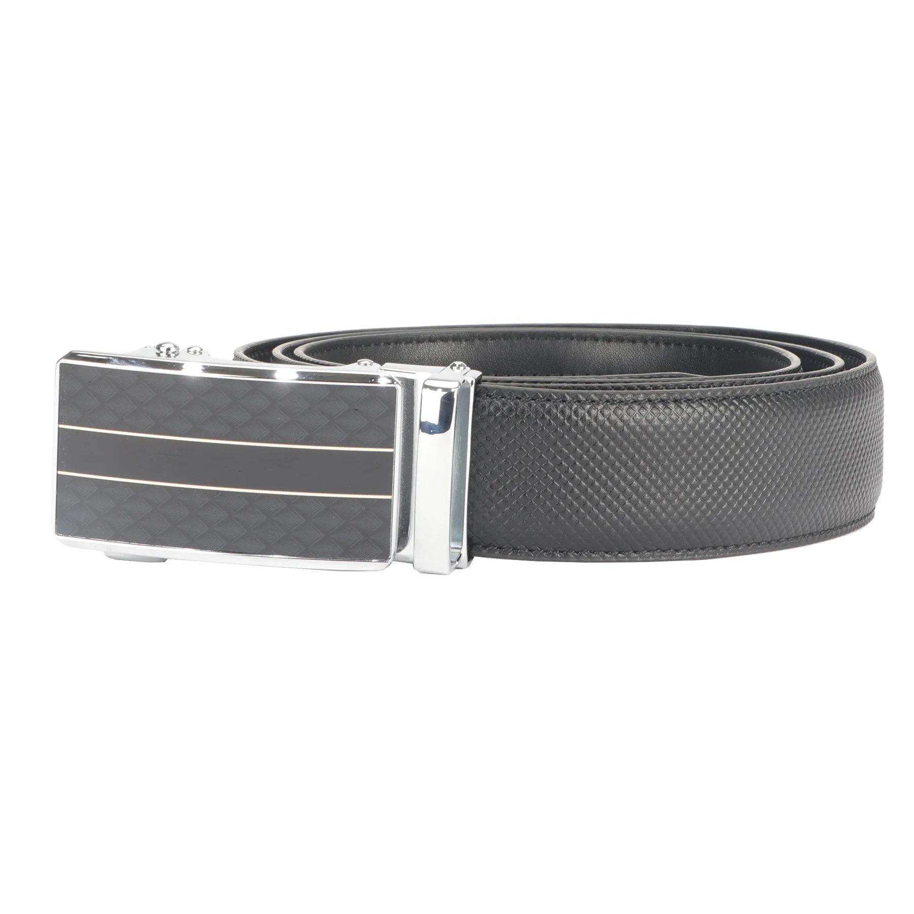 Genuine patterned leather auto lock buckle belt