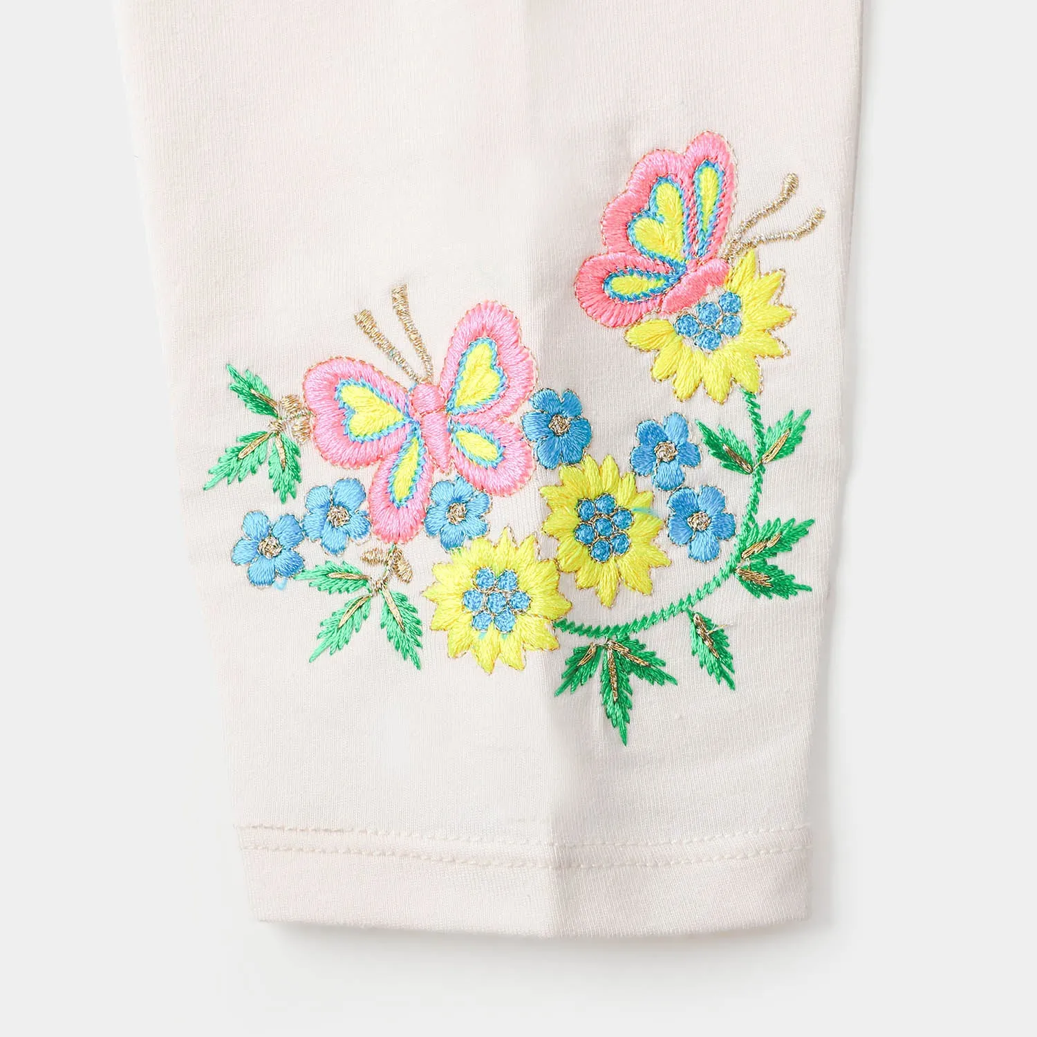 Girls Embroidered Tights Butterfly - Butter Cream