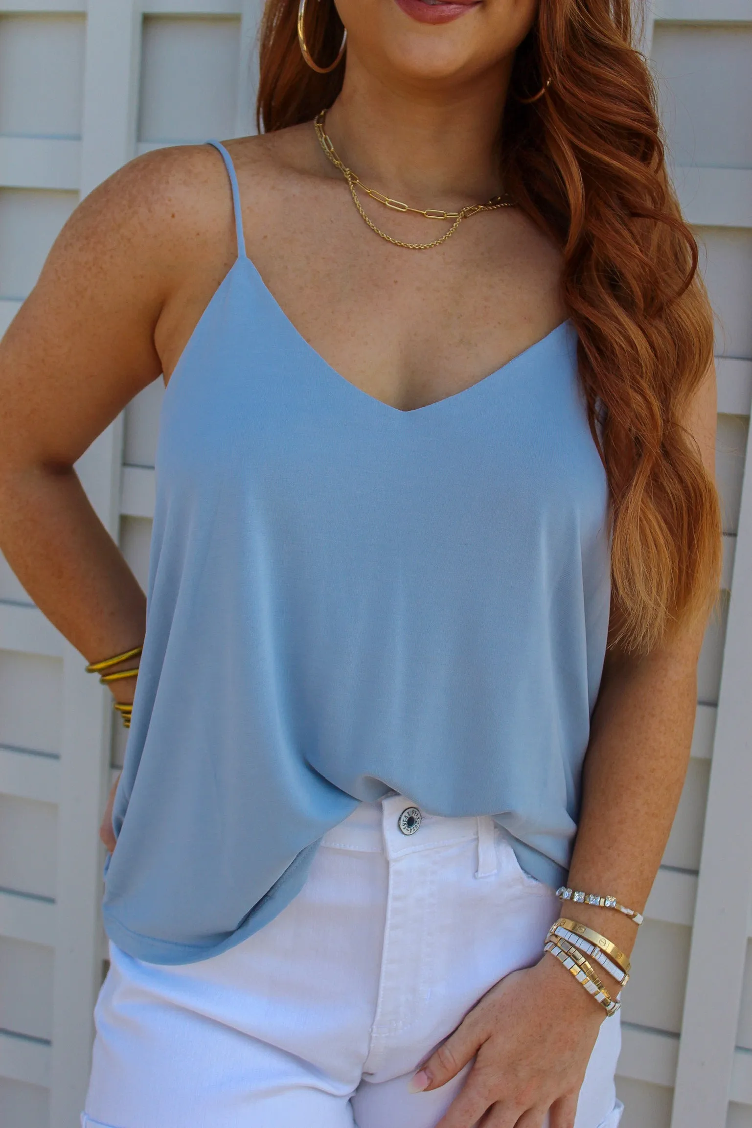 Hadley V Neck Tank Top-Smoke Blue