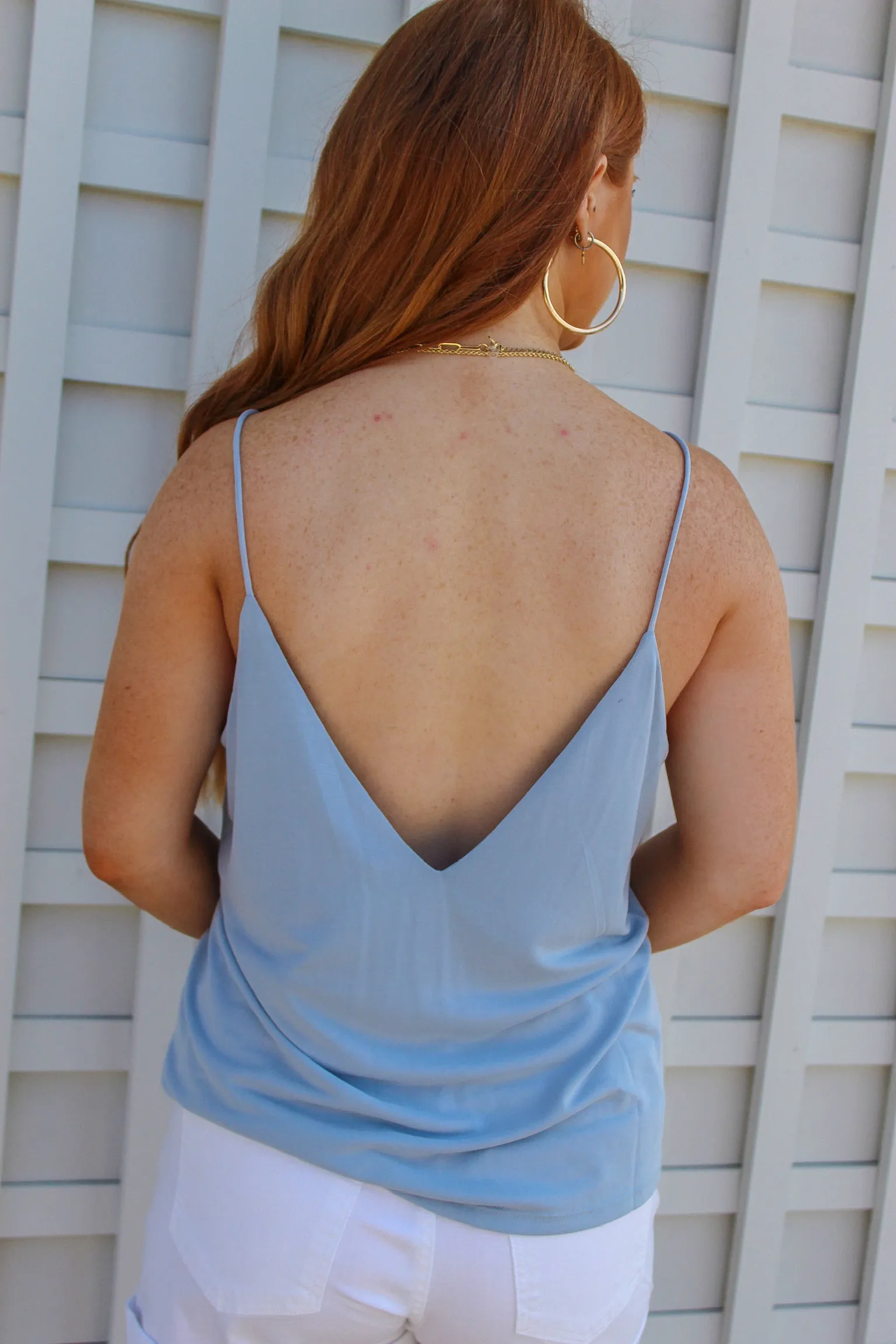 Hadley V Neck Tank Top-Smoke Blue