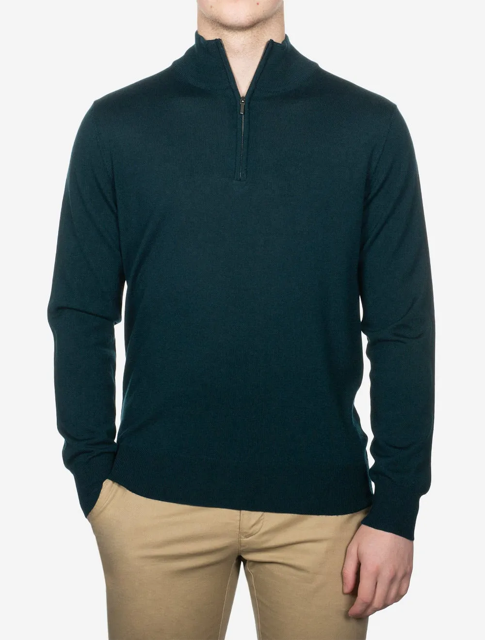 Half Zip Mock Neck Jumper Green