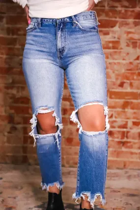 High Rise Distressed Mom Jean