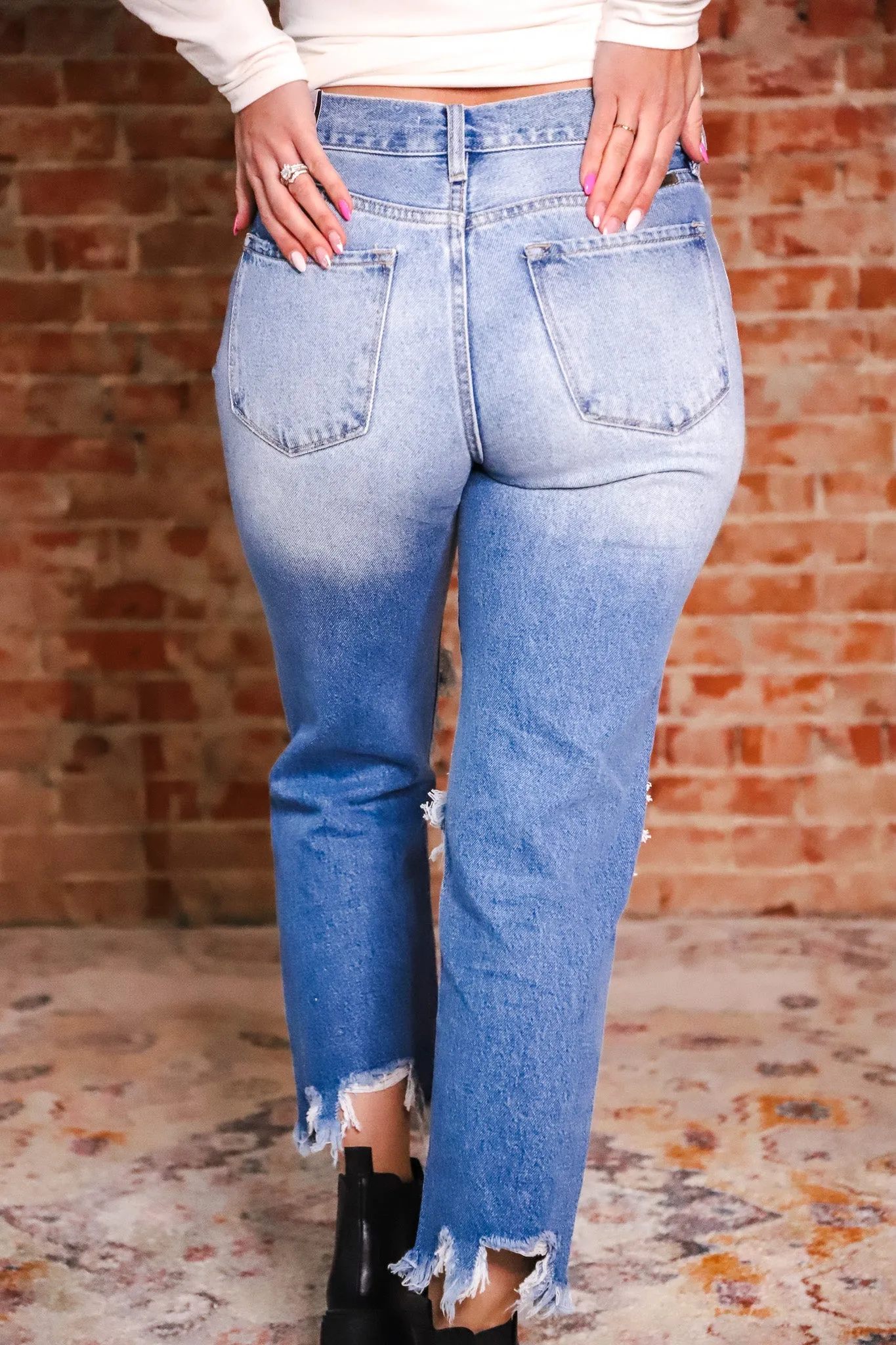 High Rise Distressed Mom Jean