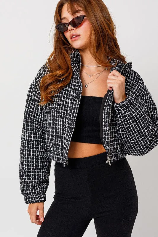 Highlands Cropped Puffer Jacket -Black/White