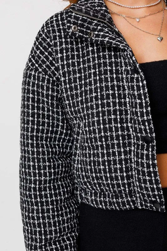 Highlands Cropped Puffer Jacket -Black/White