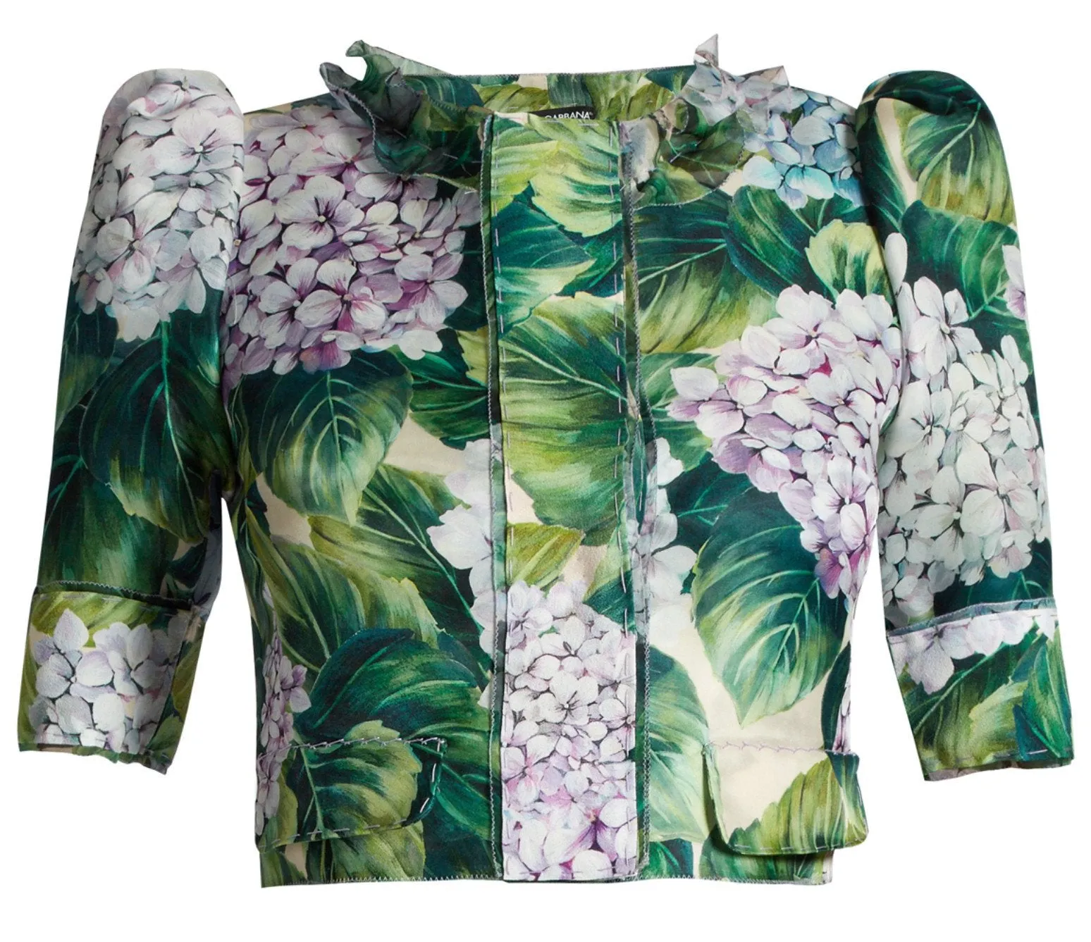 Hydrangea-Print Organza Cropped Jacket & Skirt Set