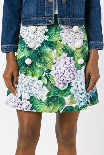 Hydrangea-Print Organza Cropped Jacket & Skirt Set