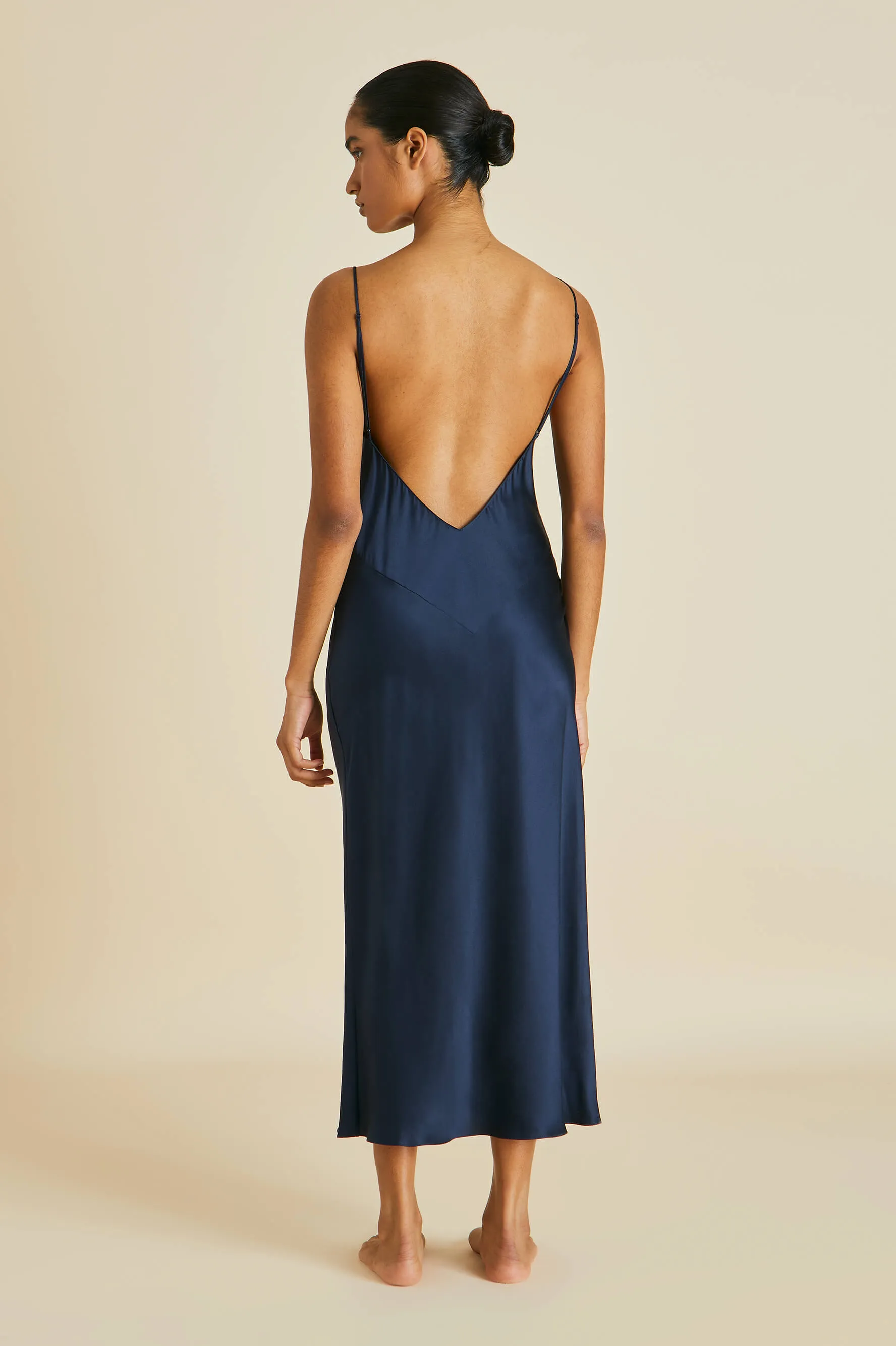 Issa Navy Slip Dress in Silk Satin