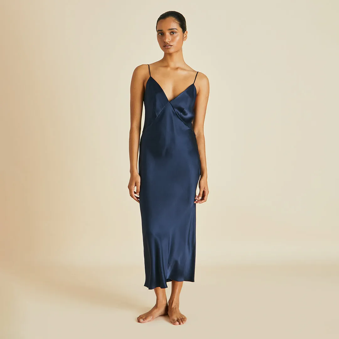 Issa Navy Slip Dress in Silk Satin