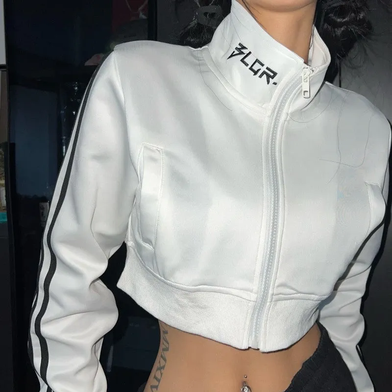 Joskaa Side Stripe Zip Up Cropped Jacket