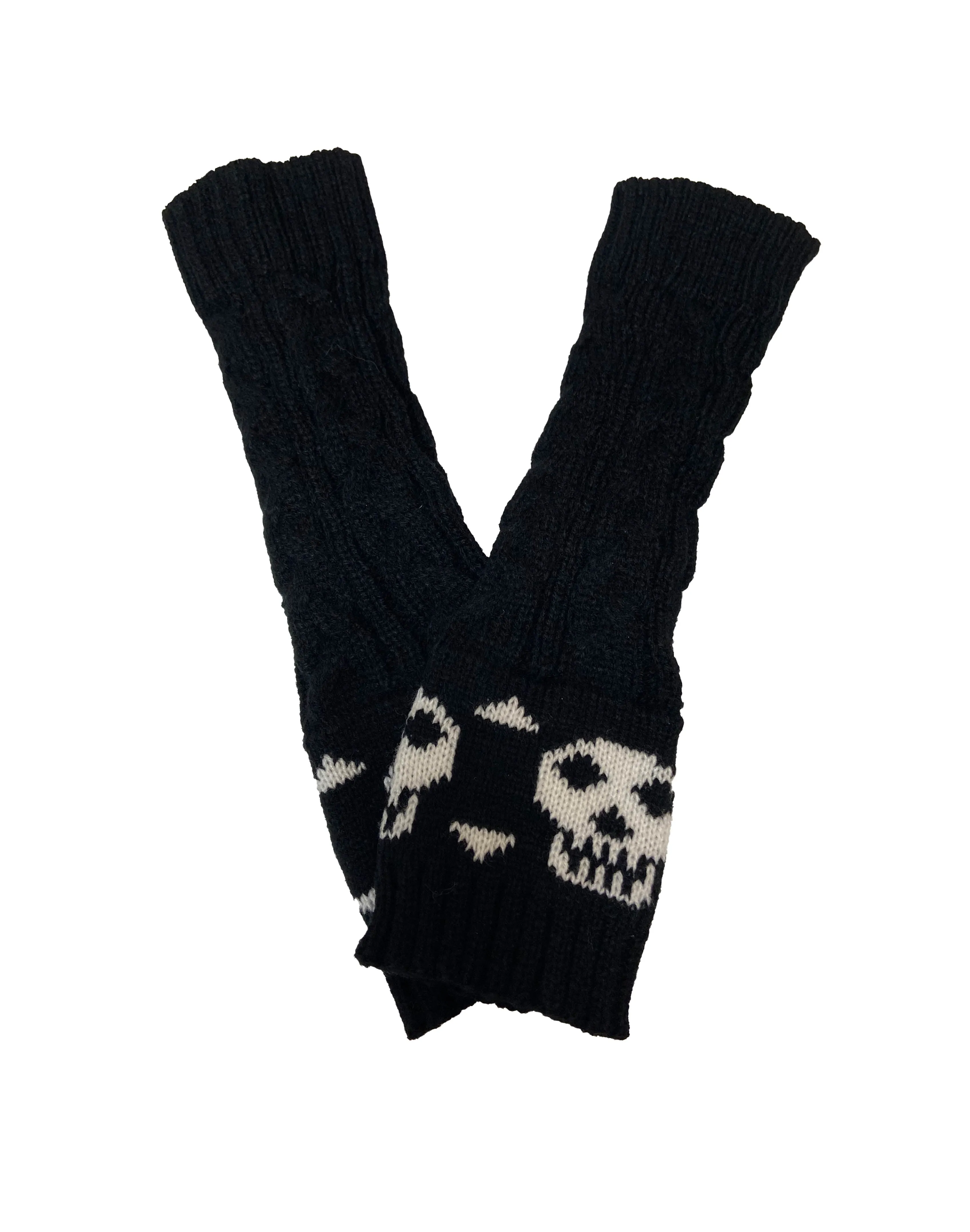 Knitted Skull and Crossbones Fingerless Gloves