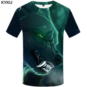 KYKU Wolf T shirt Men Animal Tshirt Anime Character T shirts Funny Forest T-shirt 3d Beauty Tshirts Print Mens Clothing Hip hop