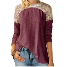 Lace Panel Long Sleeve Bow Shirt