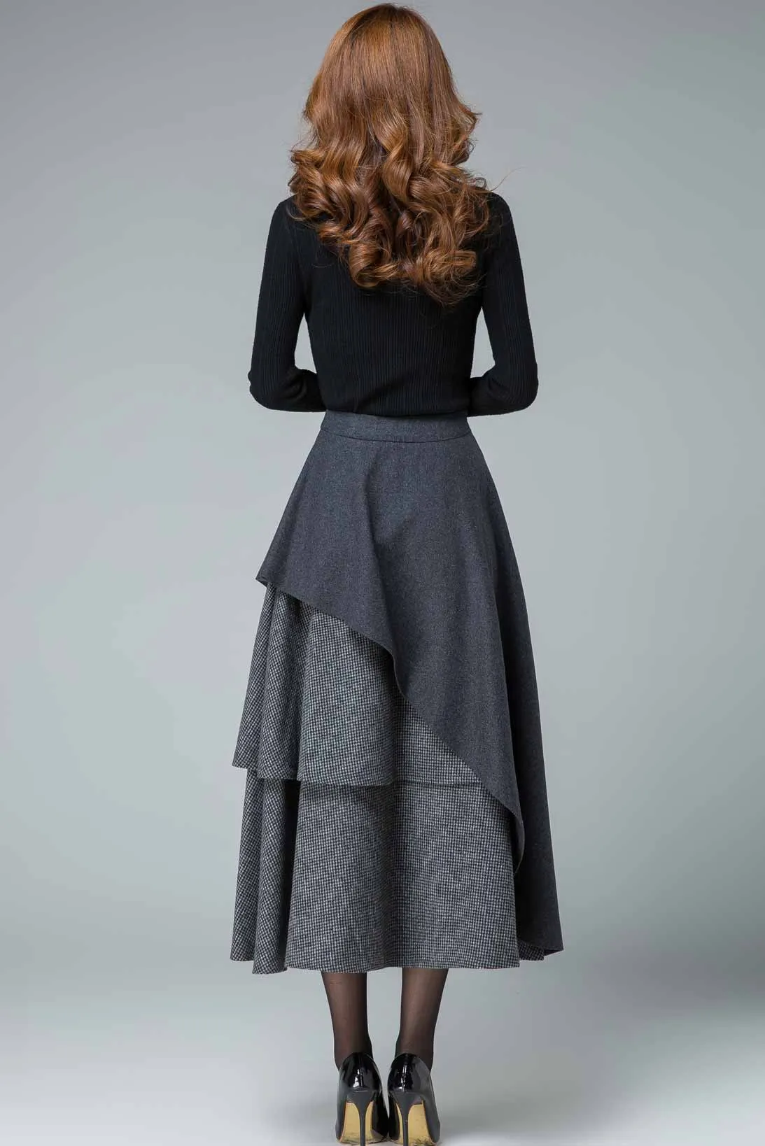 layered maxi wool skirt, Party skirt 1833#