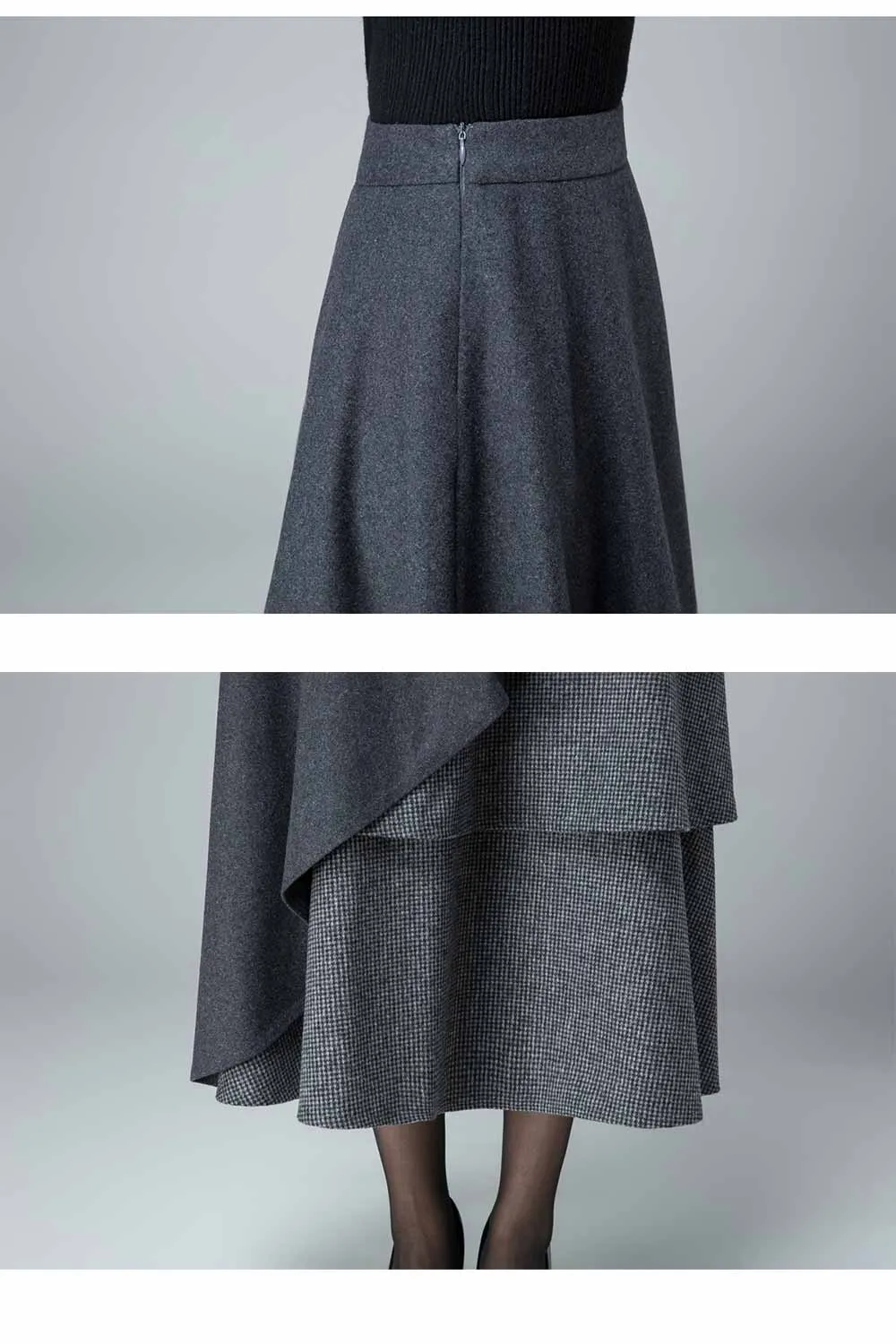 layered maxi wool skirt, Party skirt 1833#