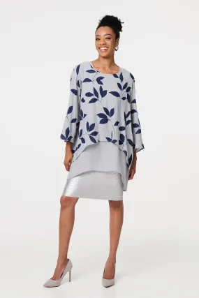 Leaf Print Longline Layered Tunic Blouse