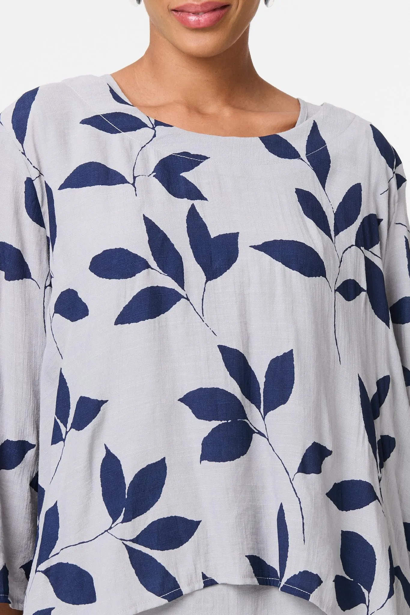 Leaf Print Longline Layered Tunic Blouse