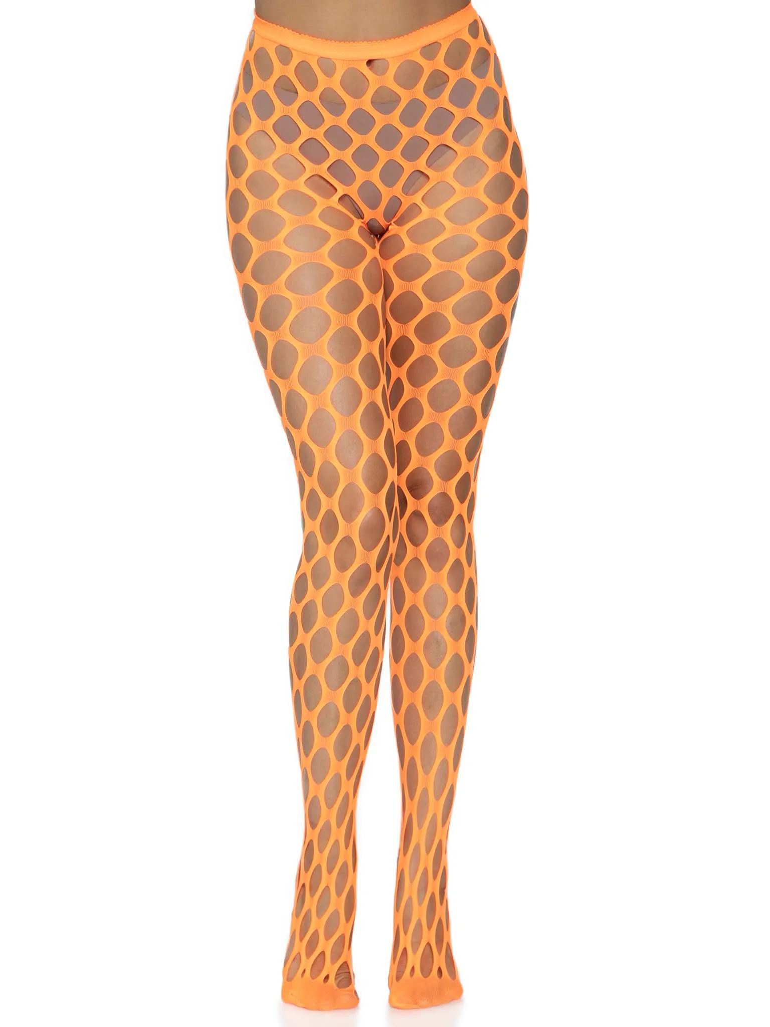 Leg Avenue Jumbo Pothole Net Tights - Neon Orange - One Size