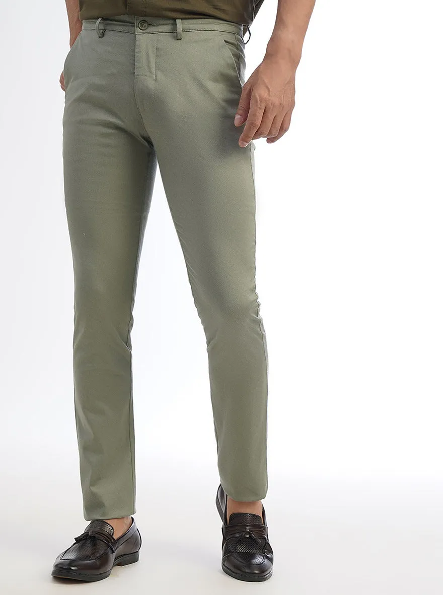 Light Green Solid Super Slim Fit Casual Trouser | Greenfibre