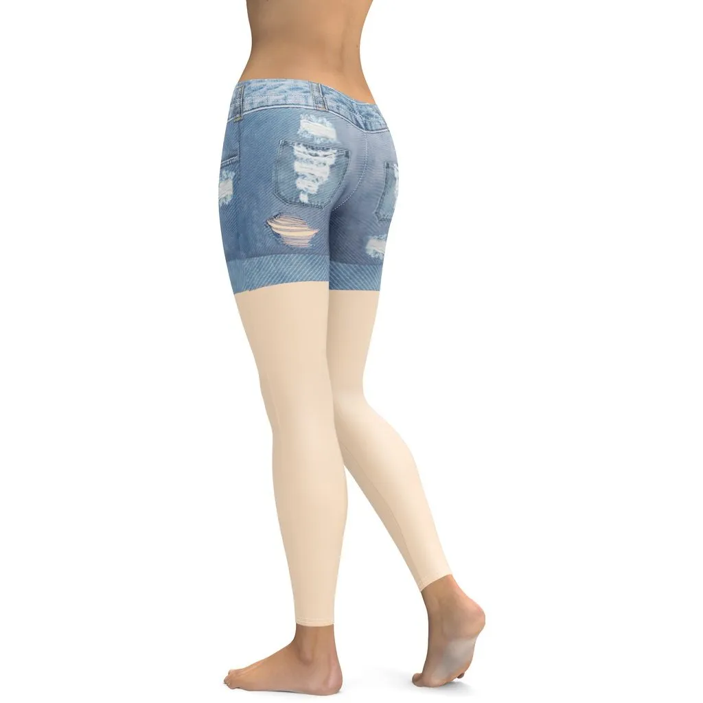 Light Tone Denim Shorts Print Leggings