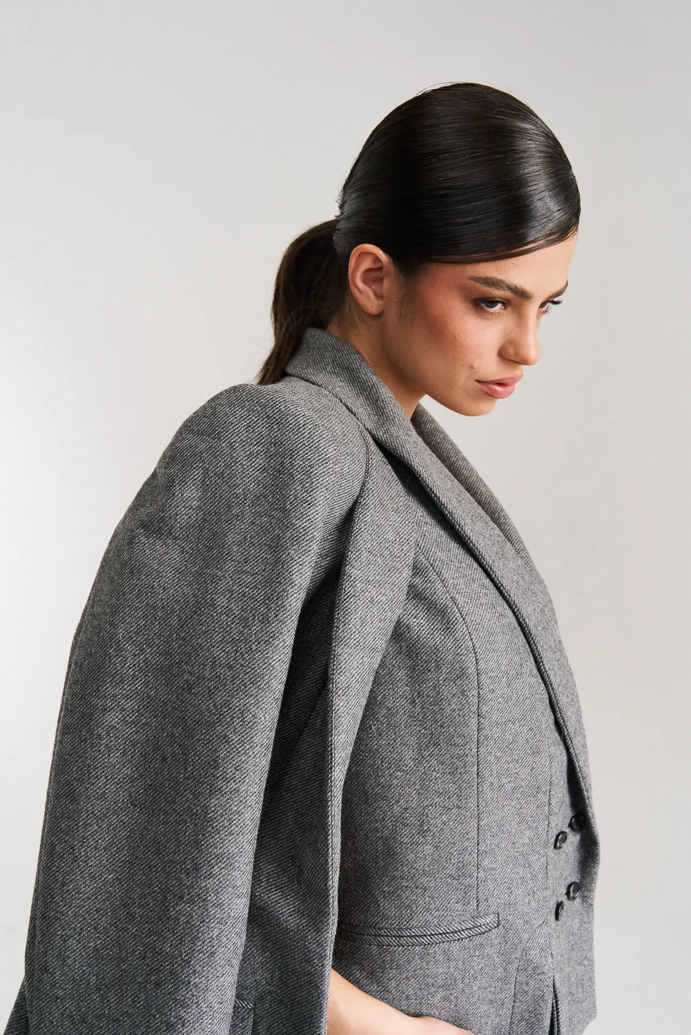 'Lima' Grey Wool Layer Suit Blazer with Vest