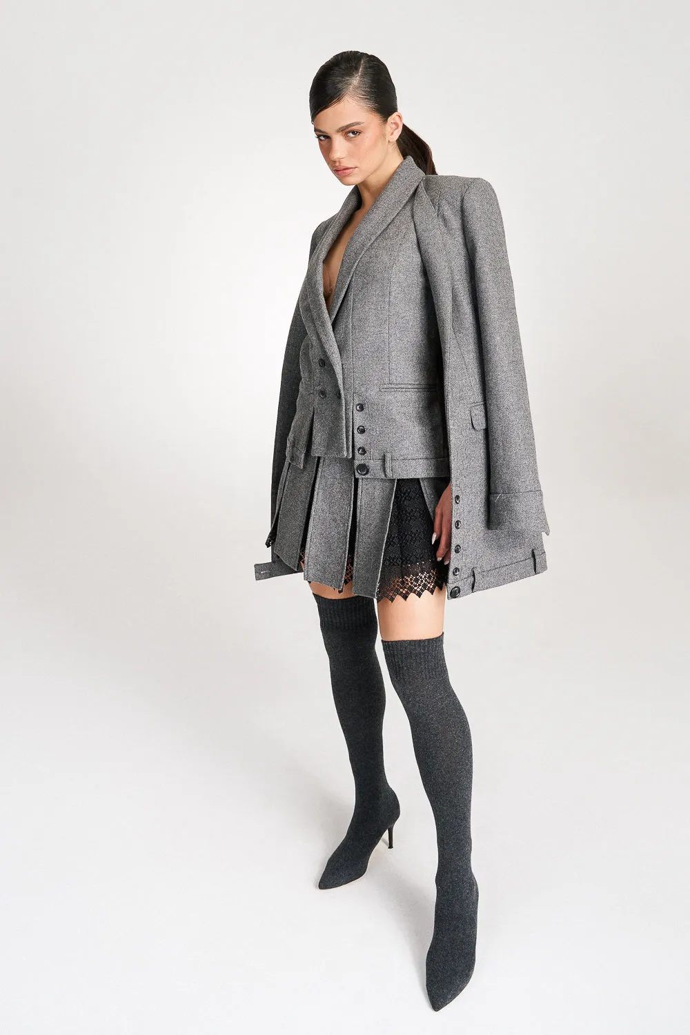 'Lima' Grey Wool Layer Suit Blazer with Vest