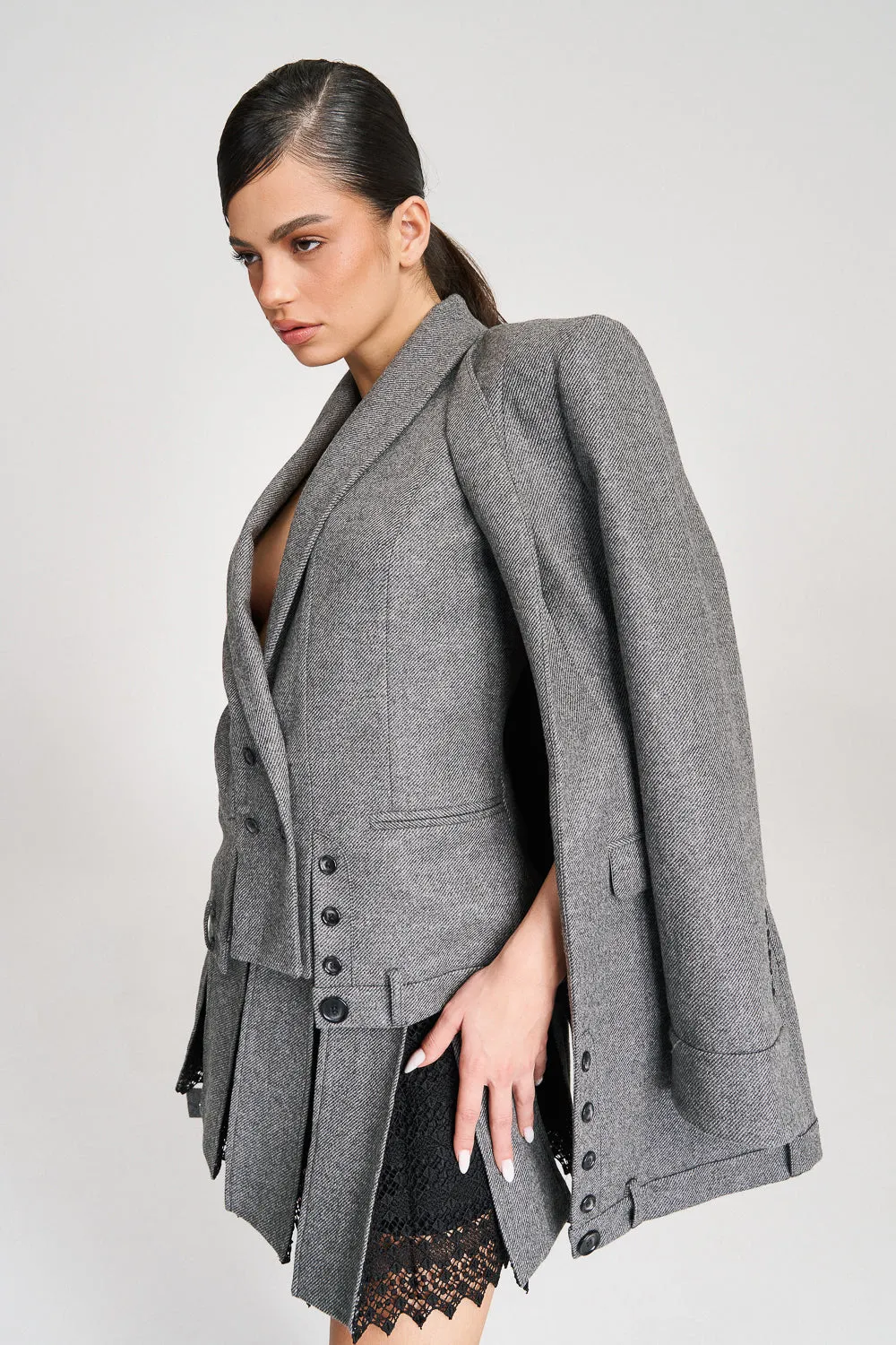 'Lima' Grey Wool Layer Suit Blazer with Vest