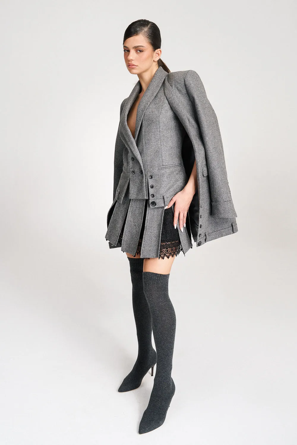 'Lima' Grey Wool Layer Suit Blazer with Vest