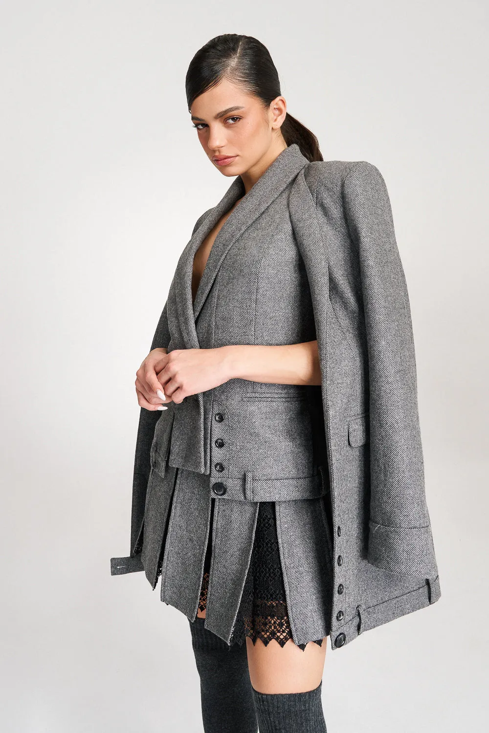 'Lima' Grey Wool Layer Suit Blazer with Vest