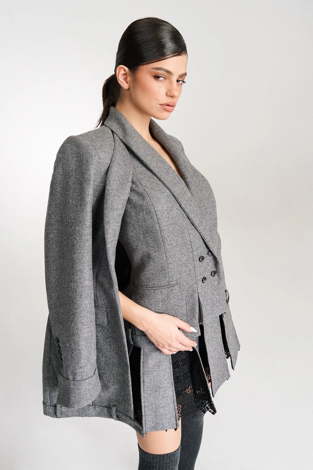 'Lima' Grey Wool Layer Suit Blazer with Vest