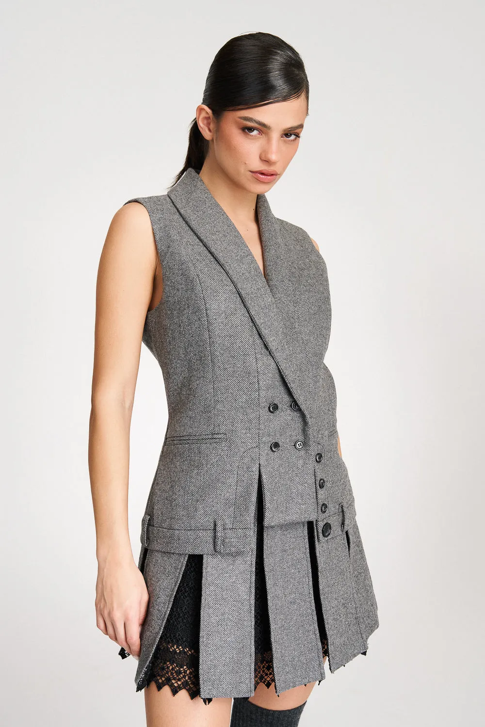 'Lima' Grey Wool Layer Suit Blazer with Vest