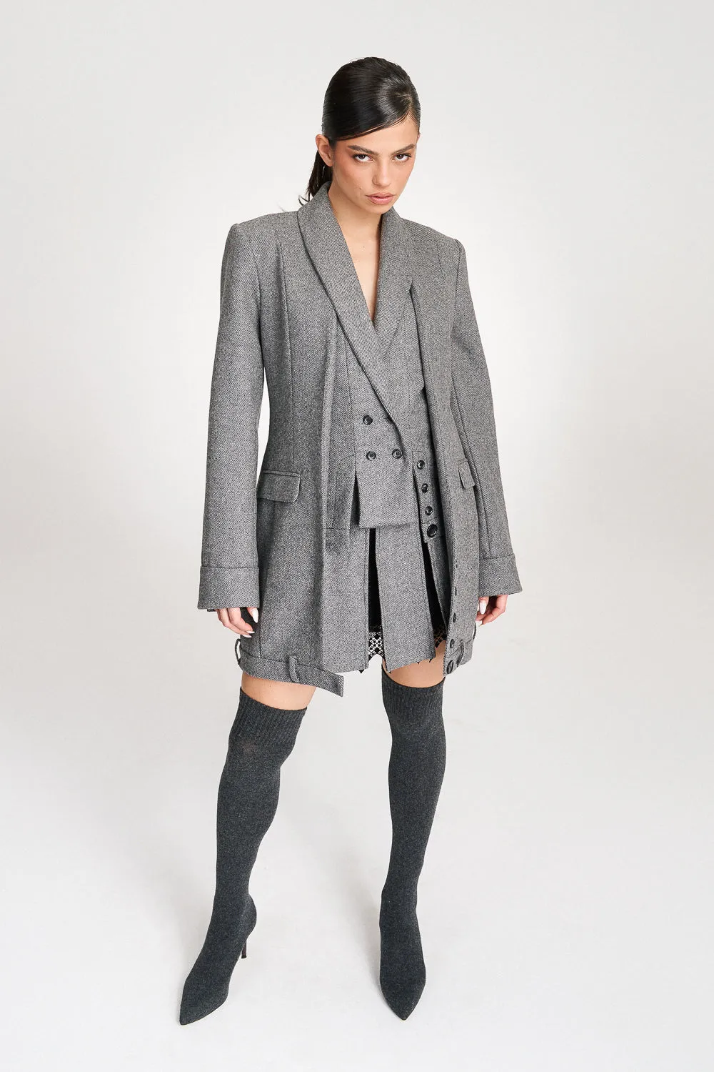 'Lima' Grey Wool Layer Suit Blazer with Vest