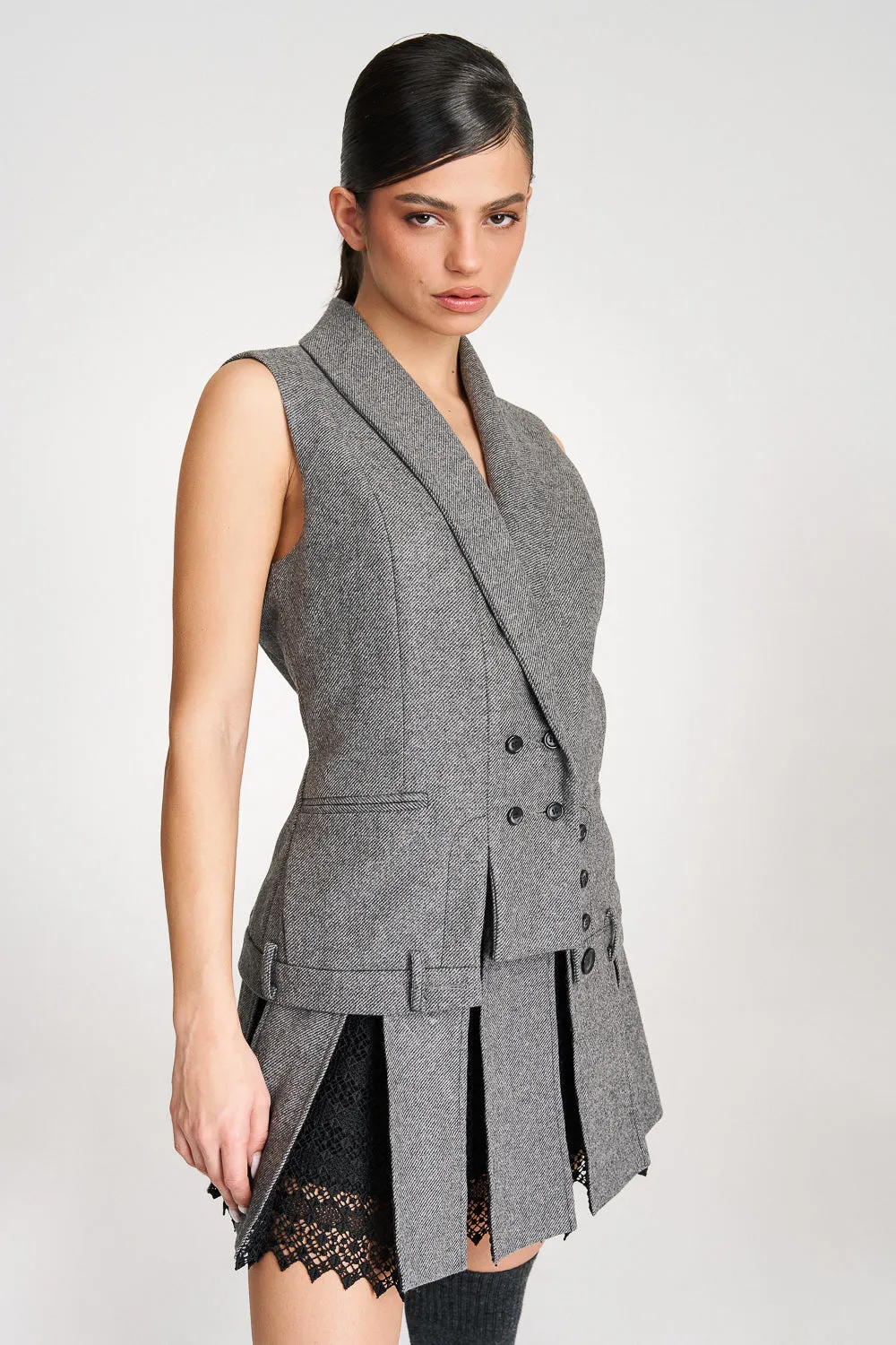 'Lima' Grey Wool Layer Suit Blazer with Vest