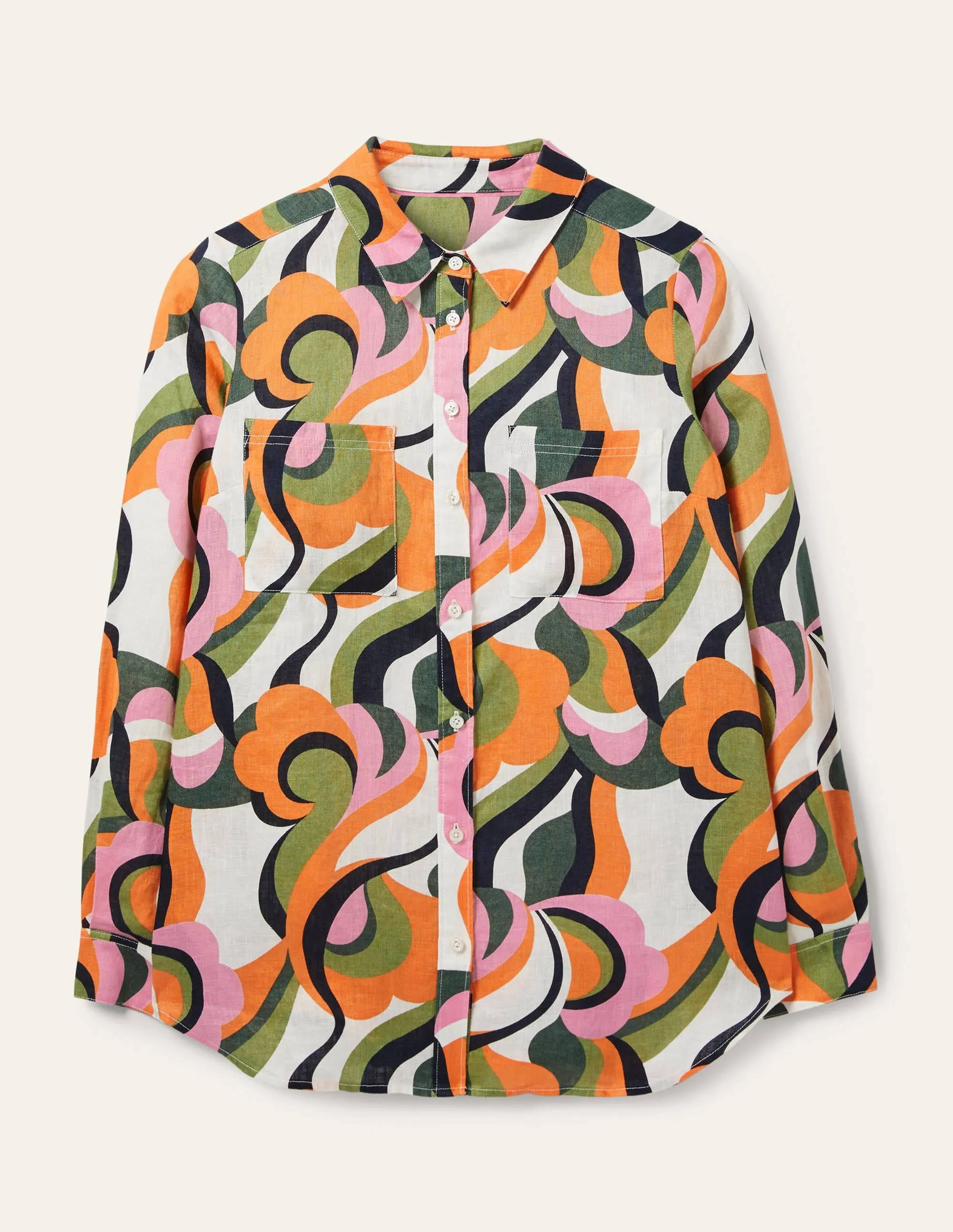 Linen Shirt-Multi, Abstract Swirl