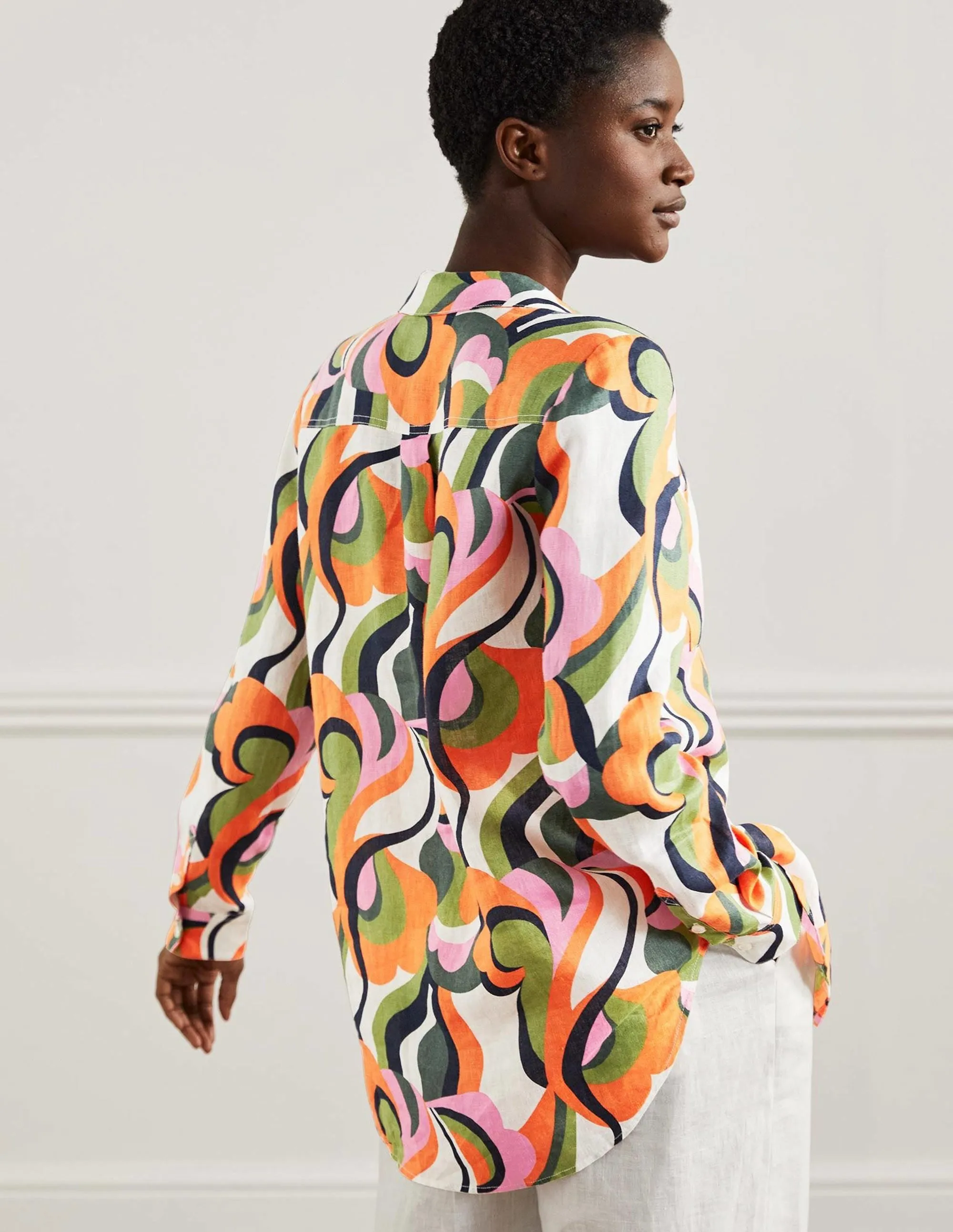 Linen Shirt-Multi, Abstract Swirl