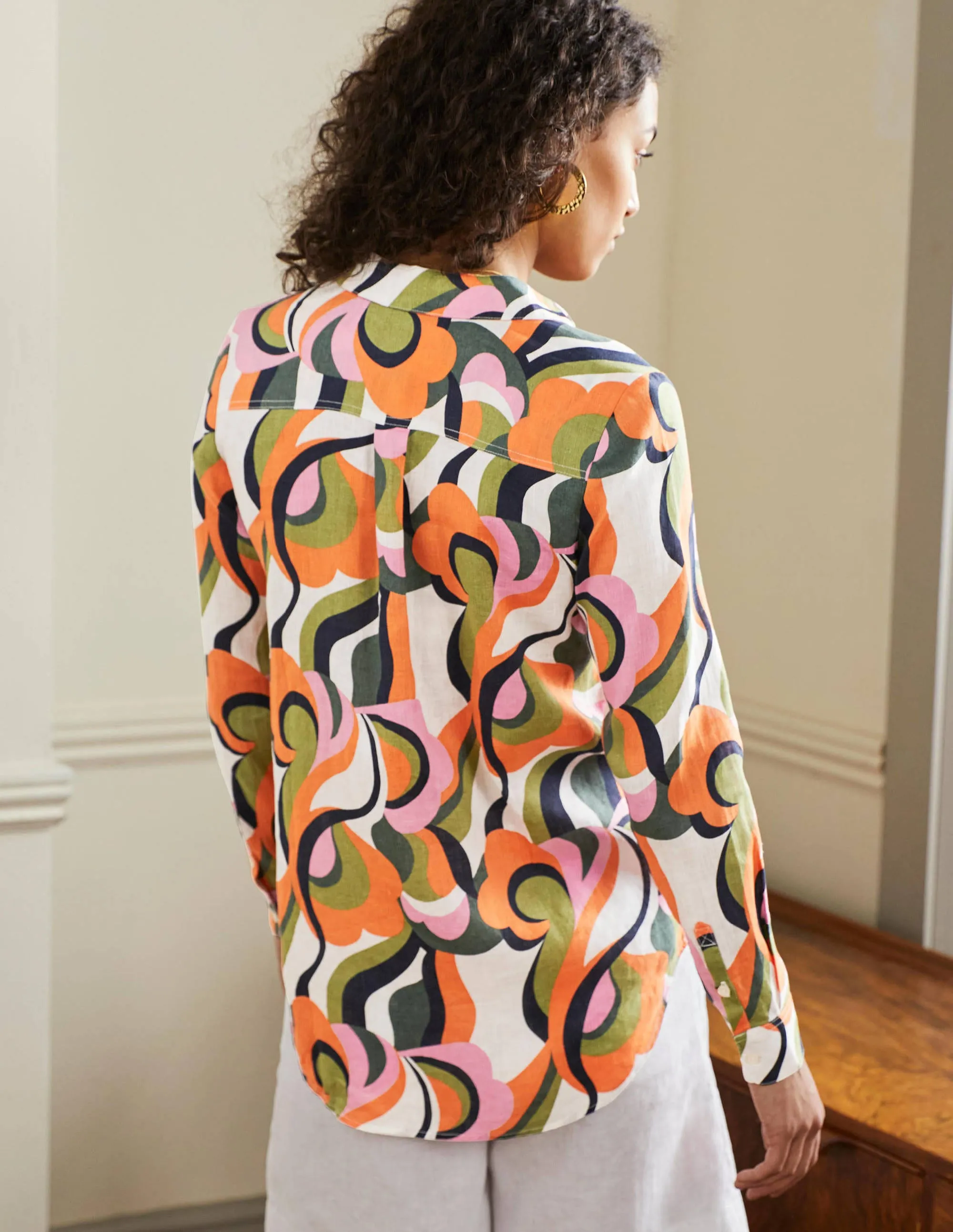 Linen Shirt-Multi, Abstract Swirl