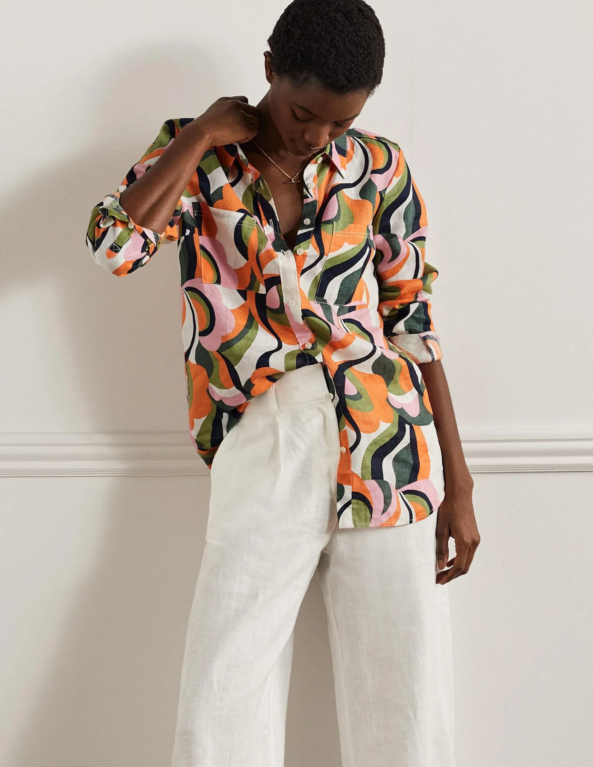 Linen Shirt-Multi, Abstract Swirl