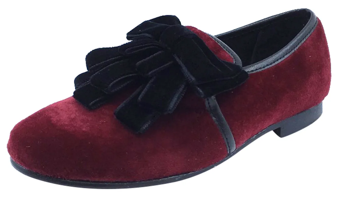 Luccini Girl's Burgundy Velvet Slip On Ribbon Dress Shoe