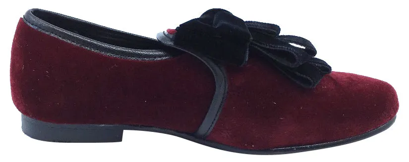 Luccini Girl's Burgundy Velvet Slip On Ribbon Dress Shoe