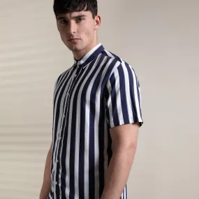 Mario Vertical Stripe Shirt in Off White/Navy